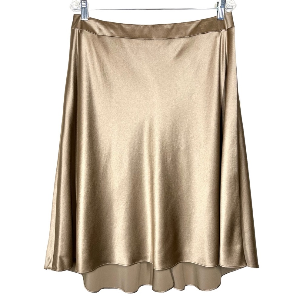 Talbots | 100% Silk Gold Tone High Low Flare Skirt